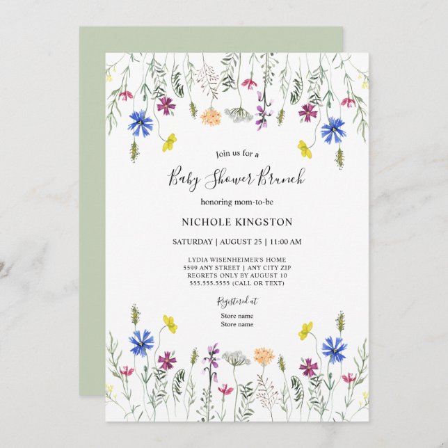 Invitación de brunch Baby Shower para el jardín de (Anverso / Reverso)