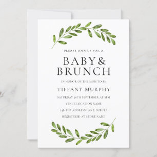 Invitación de brunch Baby Shower Wreath de hojas m