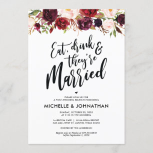Invitación de brunch Boda de Burgundy Floral Post