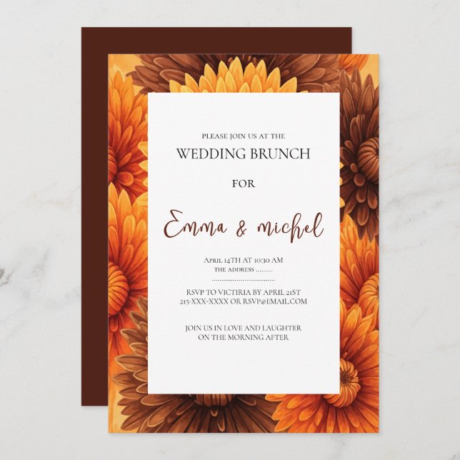 Invitación de brunch Boda floral otoño (Anverso / Reverso)