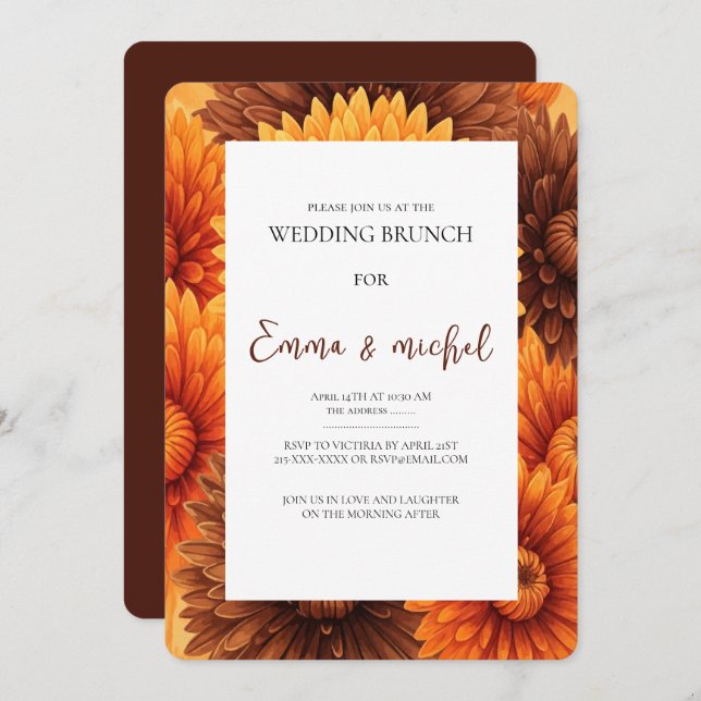 Invitación de brunch Boda floral otoño (Anverso / Reverso)