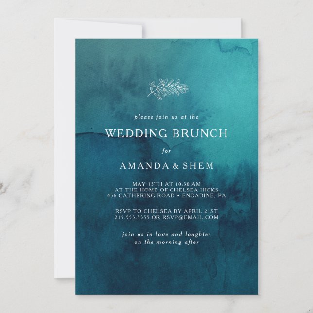 Invitación de brunch Boda Moody Ocean Watercolor (Anverso)