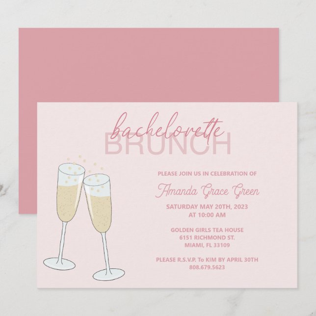Invitación de brunch con champagne Bachelorette (Anverso / Reverso)