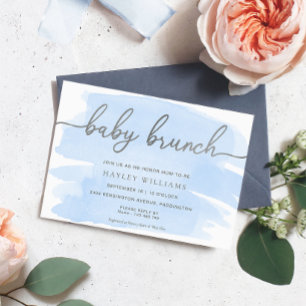 Invitación de brunch con color de agua azul plata