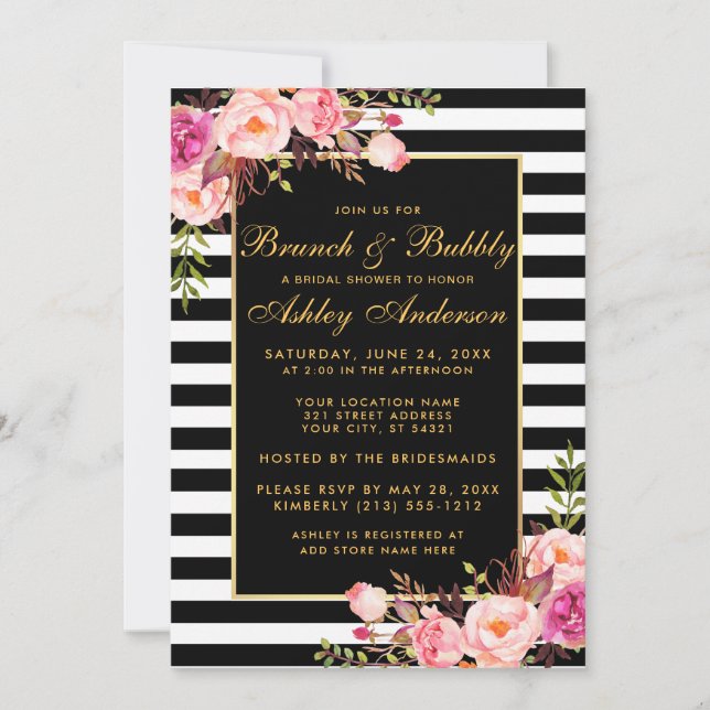 Invitación de brunch con ducha de novia rosada con (Anverso)