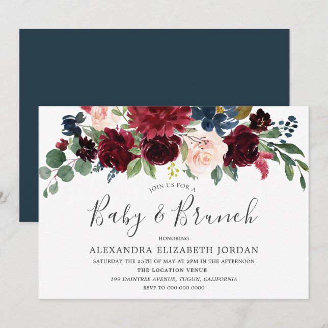 Invitación de brunch de Baby Shower moderno con vi (Anverso / Reverso)