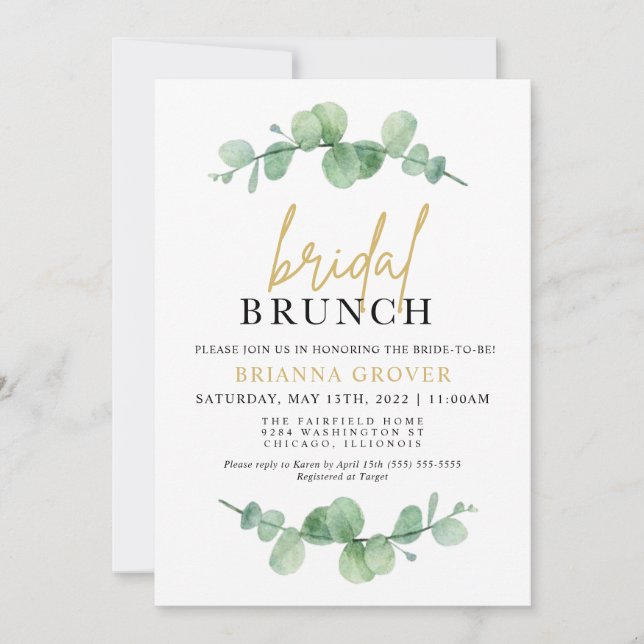 Invitación de brunch de baño de novia Eucalyptus (Anverso)