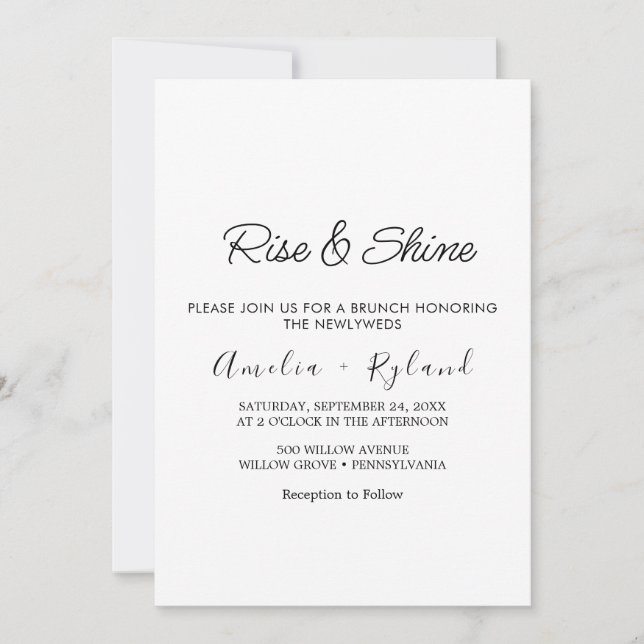 Invitación de brunch de boda con caligrafía capric (Anverso)