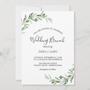 Invitación de brunch de boda con rama de olivo mod