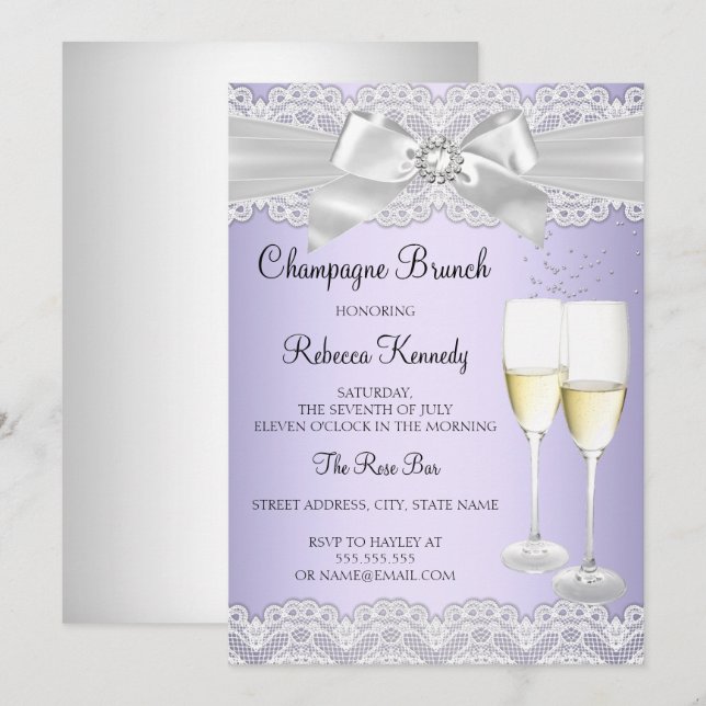 Invitación de Brunch de Champagne de Encaje Blanco (Anverso / Reverso)