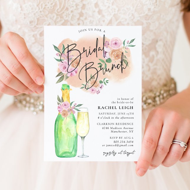 Invitación de brunch de champán con novia floral d (Subido por el creador)