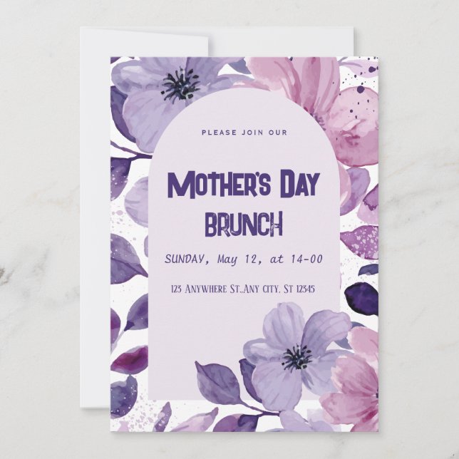 Invitación de Brunch de color morado floral (Anverso)
