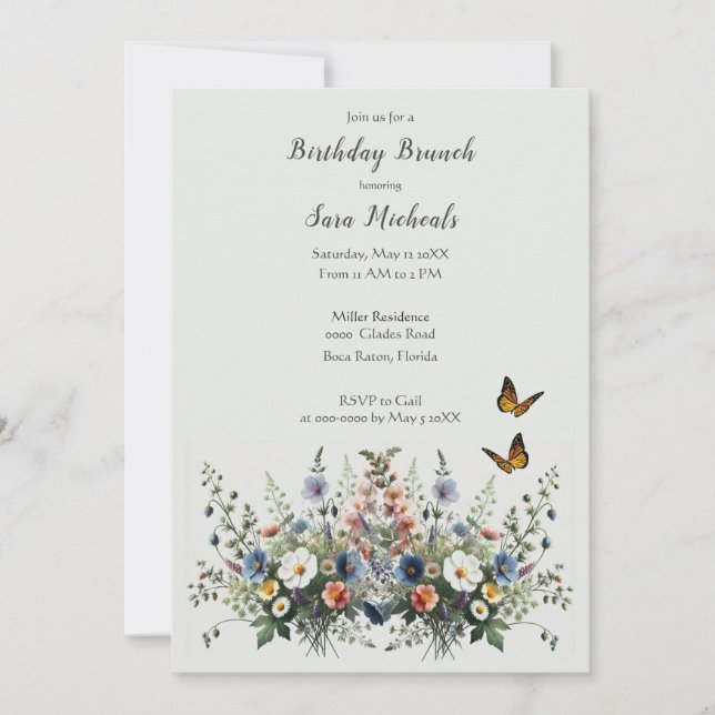 Invitación de Brunch de Cumpleaños con Acuarela de (Anverso)