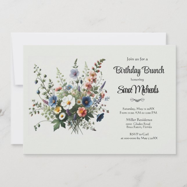Invitación de brunch de cumpleaños de Wildflower B (Anverso)