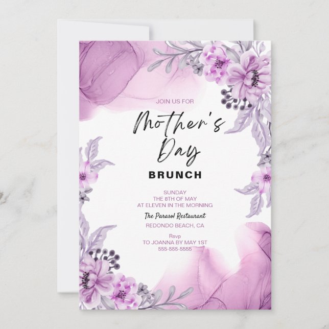 Invitación de brunch de Día de la Madre acuarela f (Anverso)