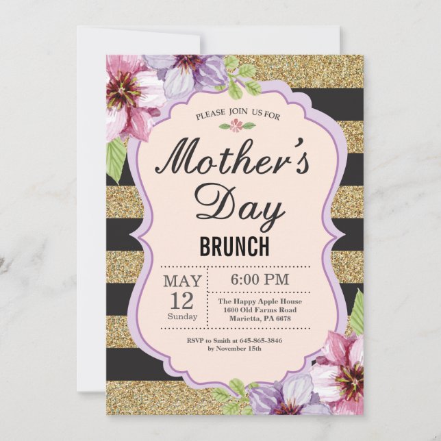 Invitación de brunch de Día de la Madre floral acu (Anverso)