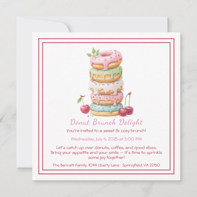 Invitación de Brunch de Donut Reunión Colorida de  (Anverso)