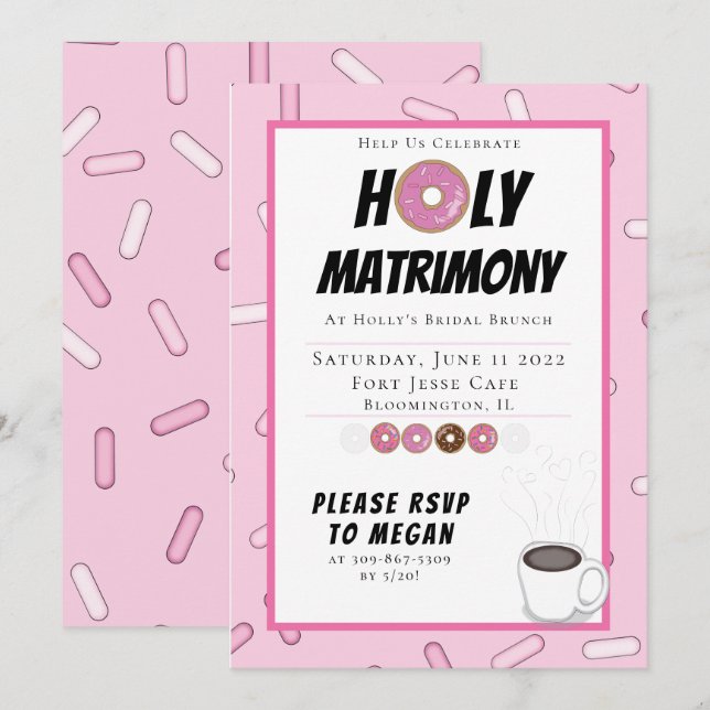 Invitación de brunch de donut rosado doble persona (Anverso / Reverso)