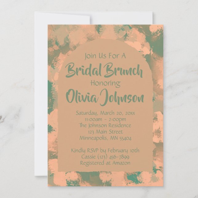 Invitación de brunch de ducha de novia floral verd (Anverso)