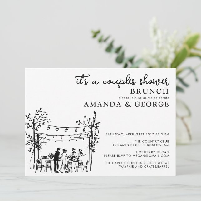 invitación de brunch de ducha de pareja dudosa (Anverso de pie)