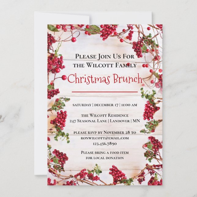Invitación de brunch de feriado a Navidades de Ber (Anverso)