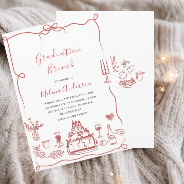 Invitación de brunch de graduación con flores silv (Subido por el creador)