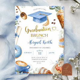 Invitación de brunch de graduación de café azul