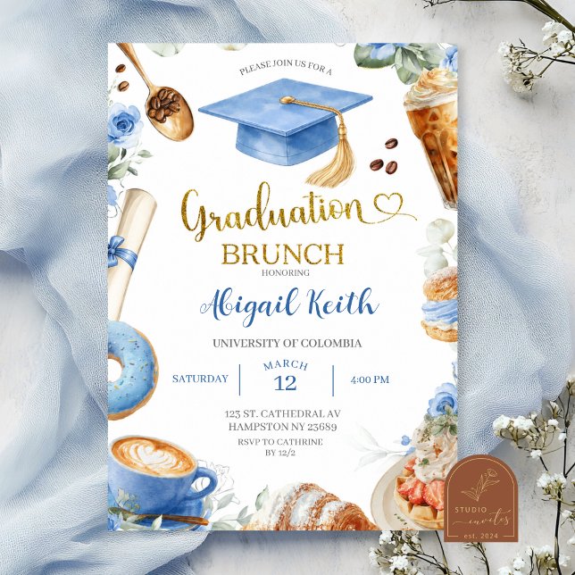 Invitación de brunch de graduación de café azul (Subido por el creador)