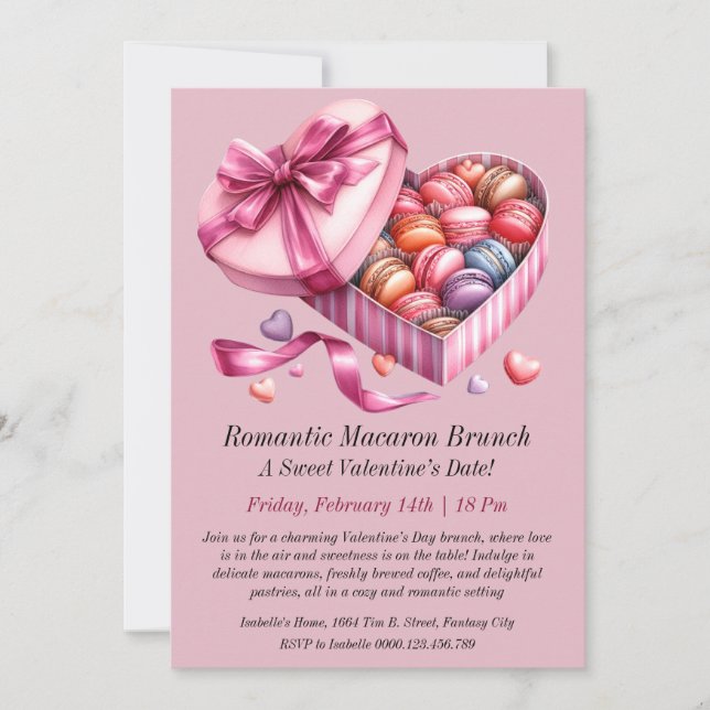 Invitación de Brunch de Macarrones Románticos (Anverso)