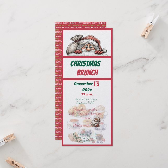 Invitación de Brunch de Navidad con Diseño Rojo y  (Anverso/Reverso In Situ)