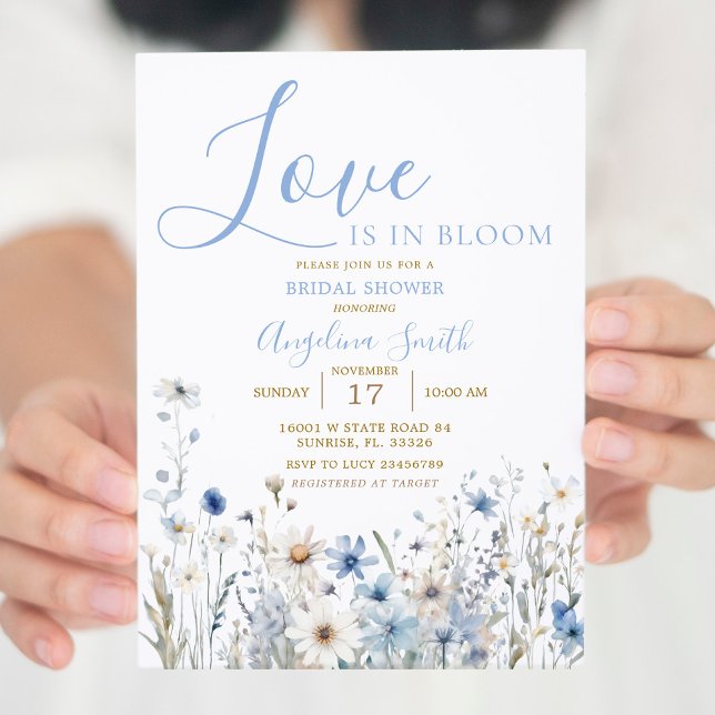 Invitación de brunch de novia con ducha azul flora (Subido por el creador)