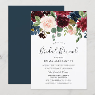 Invitación de brunch de novia floral de vino rojo