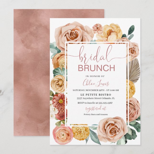Invitación de brunch de novias con flores de otoño (Anverso / Reverso)