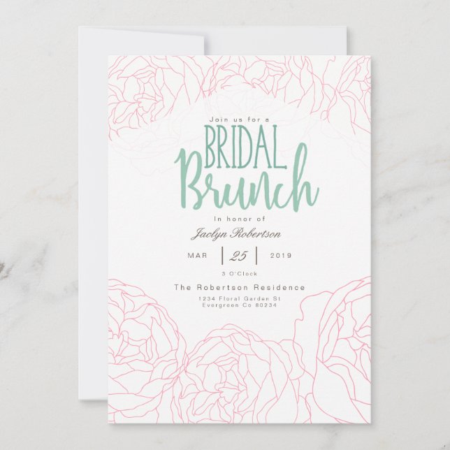 Invitación de brunch de novias de Plush Peony (Anverso)