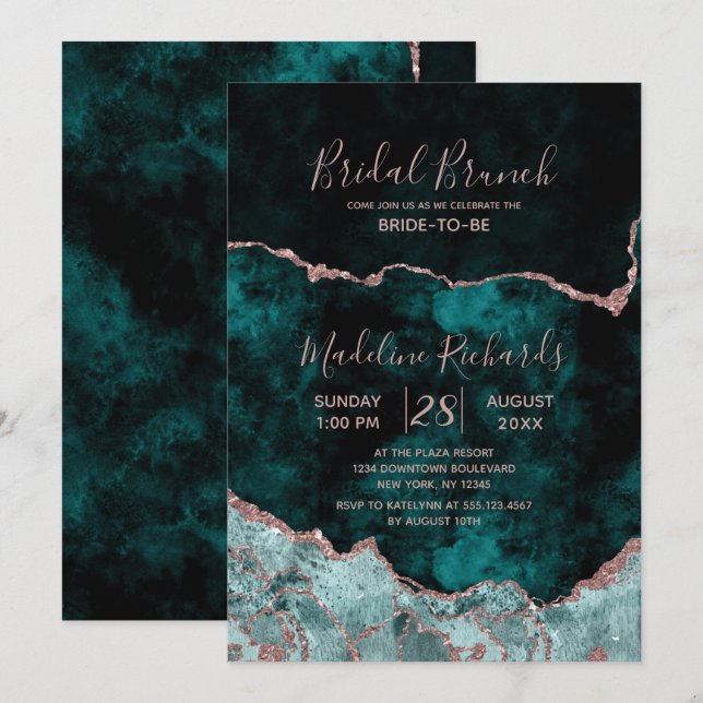 Invitación de brunch de novias por pavo real y Ros (Anverso / Reverso)
