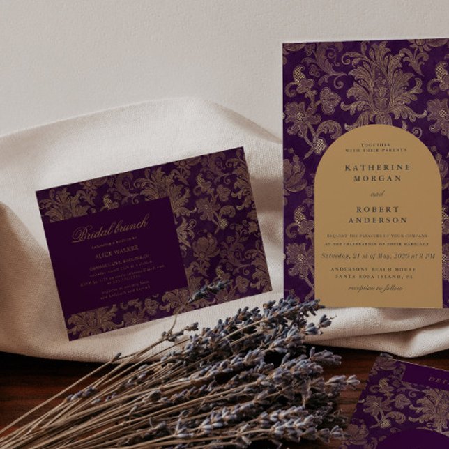 Invitación de brunch de novias Royal Purple Gold D (Subido por el creador)