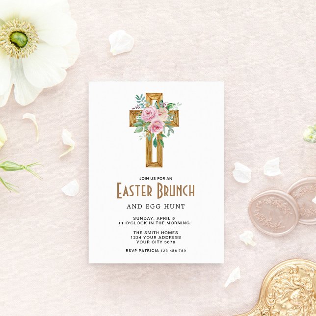 Invitación de Brunch de Pascua con Cruz Floral (Subido por el creador)