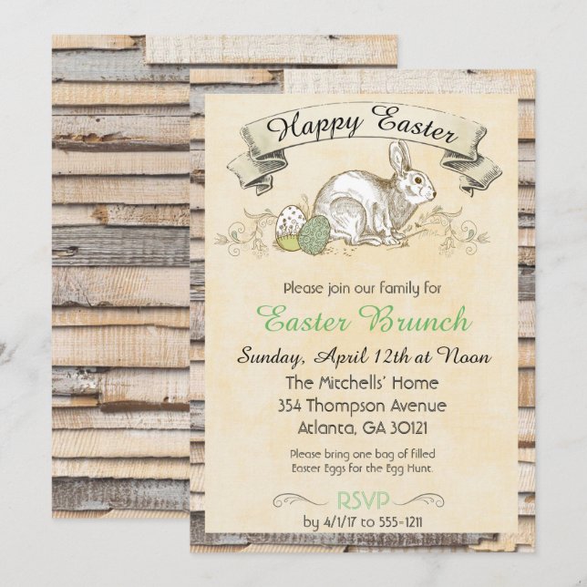 Invitación de Brunch de Pascua-Conejo (Anverso / Reverso)