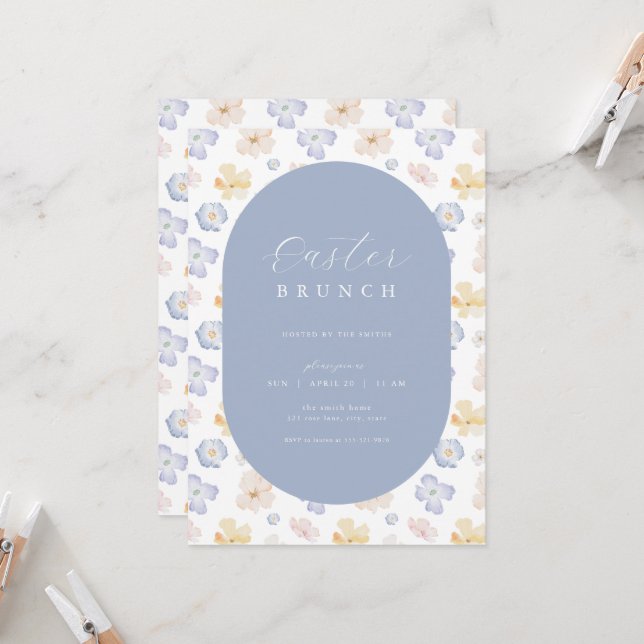 Invitación de brunch de Pascua de Flor Azul Amaril (Anverso/Reverso In Situ)