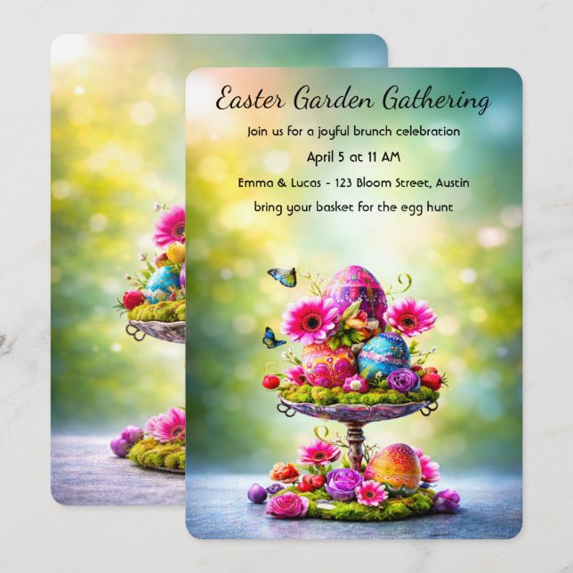Invitación de Brunch de Pascua Floral Brillante de (Anverso / Reverso)