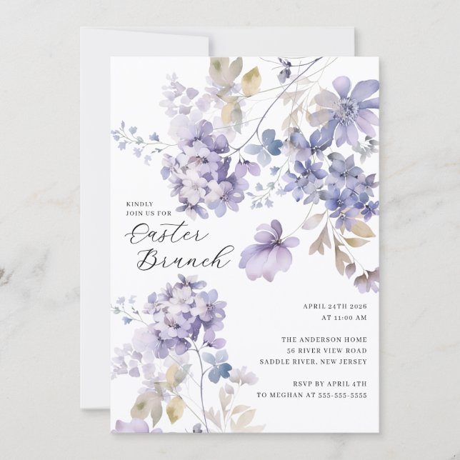 Invitación de brunch de Pascua floral lavanda (Anverso)