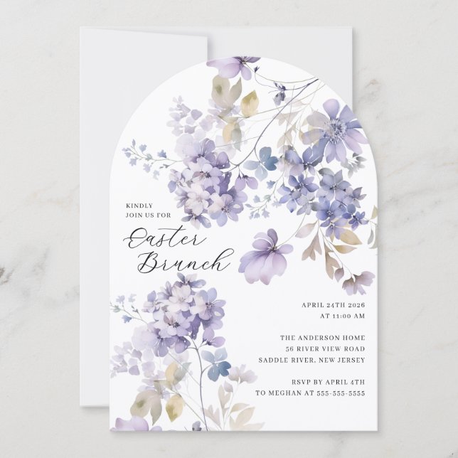 Invitación de brunch de Pascua floral lavanda (Anverso)