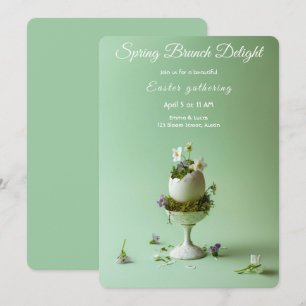 Invitación de Brunch de Pascua Huevo Floral Primav
