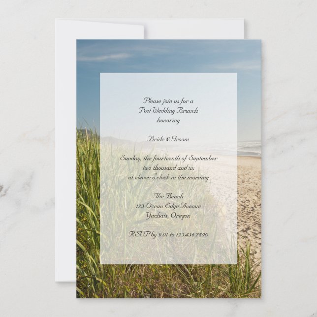 Invitación de Brunch de Posada de Bodas en la Play (Anverso)