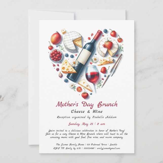 Invitación de brunch de queso y vino por el Día de (Anverso)