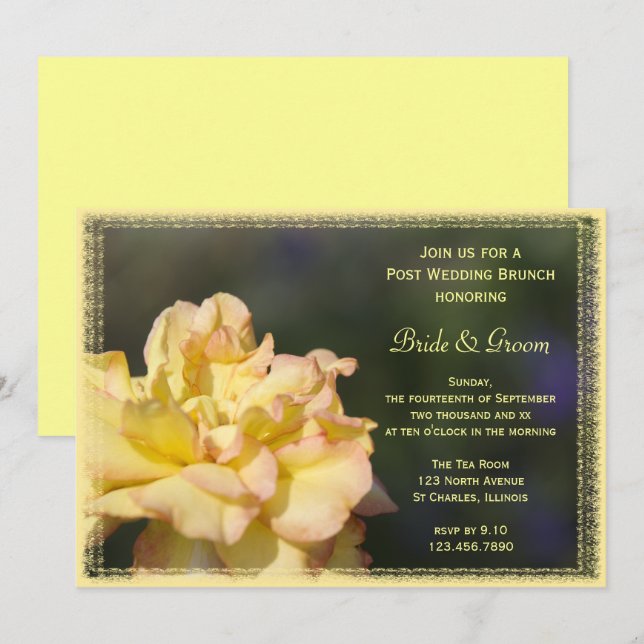 Invitación de brunch de Rosa amarillo post Boda (Anverso / Reverso)