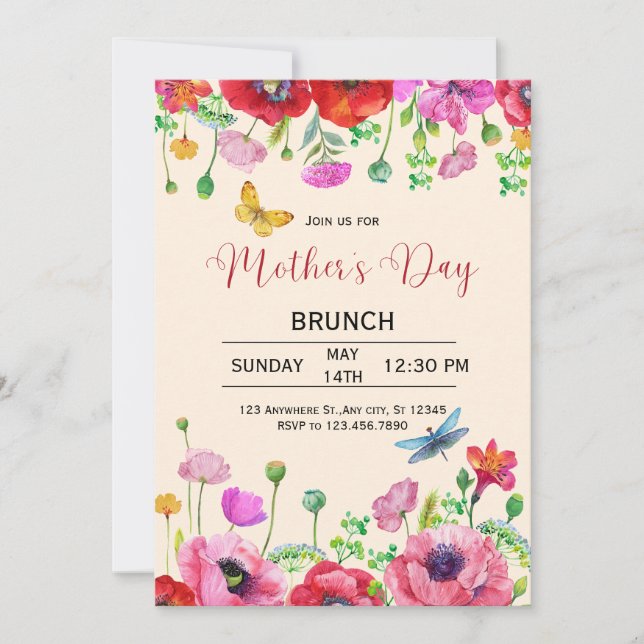 Invitación de Brunch del Día de la Madre con Acuar (Anverso)