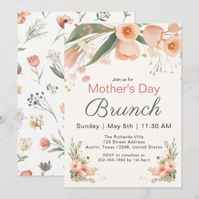 Invitación de Brunch del Día de la Madre con Aquar (Anverso / Reverso)