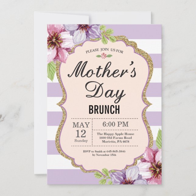 Invitación de Brunch del Día de la Madre con Flora (Anverso)