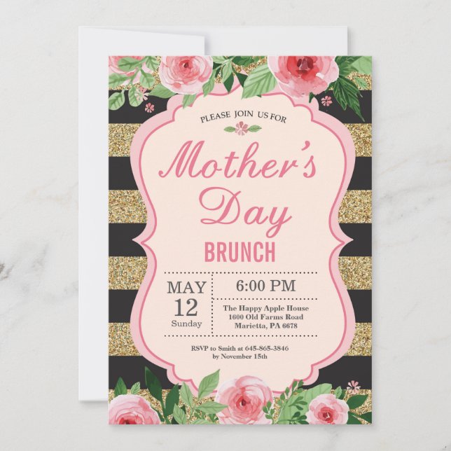 Invitación de brunch del día de la madre con flore (Anverso)